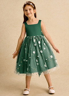 Azazie Bean Robe Demoiselle D'honneur Fillette Robe Princesse en Tulle Arc Vert Foncé image3