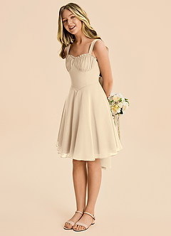 Azazie Arie Junior Champagne A-Line Ruched Chiffon Dress image2