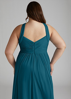Azazie Hillian Bridesmaid Dresses Ink Blue A-Line Halter Pleated Mesh Dress image9