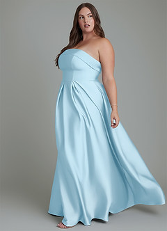 Azazie Lucienne Bridesmaid Dresses Sky Blue A-Line Strapless Stretch Satin Convertible Dress image12