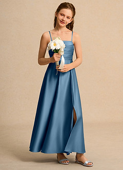 Azazie Pebbles Girl vestidos de niña de las flores Vestido de Bermudas de Satin Mate de Corte En A con Plisado image7