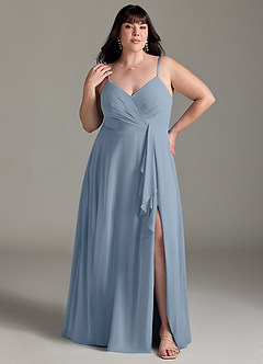 Azazie Akita Robes de demoiselle d'honneur Robe Trapèze en Mousseline de soie Bleu Poussiéreux image5