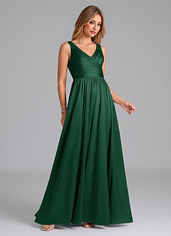 Azazie Keyla Bridesmaid Dresses Dark Green A-Line Pleated Stretch Satin Dress image6
