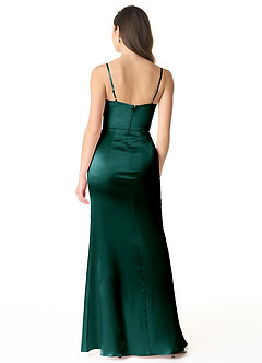 Azazie Sukia Robes de demoiselle d'honneur Robe Sirène en Satiné métallisé Plissée Vert Pin image2