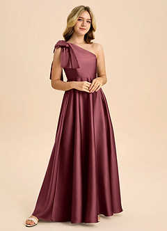 Azazie Penguin Junior Abito A-Line in Raso Elasticizzato Fiocco Merlot image4