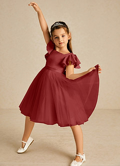 Azazie Kaeya Flower Girl Dresses Rust A-Line Bow Tulle Dress image2