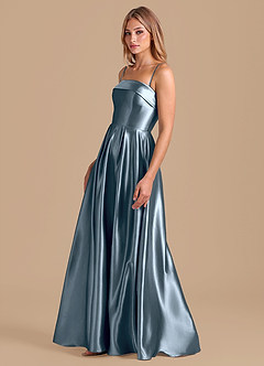 Azazie Lucienne Bridesmaid Dresses Twilight A-Line Pleated Metallic Satin Dress image4