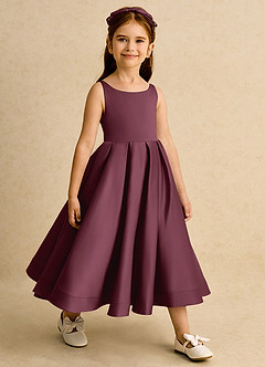 Azazie Babs Flower Girl Dresses Cabernet Ball-Gown Pleated Matte Satin Dress image4