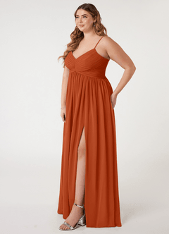 Azazie Alia Vestidos de damas de honor Vestido de Naranja Quemada de Gasa de Corte en A con Plisado image8