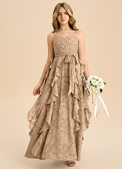 Azazie Peyton Junior Linie A Plisat Floral Burnout Lungime până la podea Domnișoară de onoare junioră Rochie image1