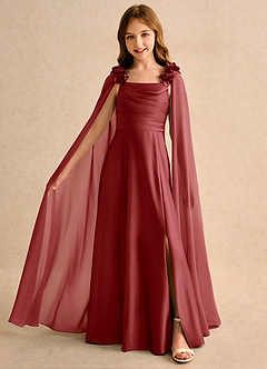 Azazie Rosita Girls Formal vestidos de niña de las flores Vestido de Óxido de Satin Mate de Corte en A con Plisado image1