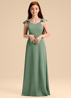 Azazie Everett Junior Abito A-Line in Raso Elasticizzato Fiocco Matcha image4