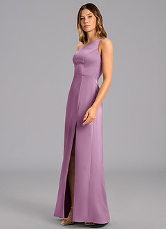 Azazie Phaedra Bridesmaid Dresses Wisteria A-Line One Shoulder Stretch Satin Dress image5