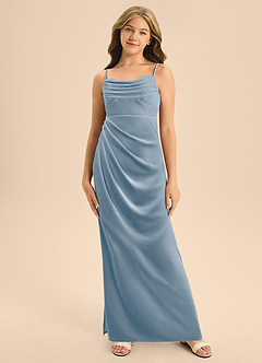 Azazie Mai Junior Dusty Blue A-Line Sweetheart Neckline Velvet Dress image6