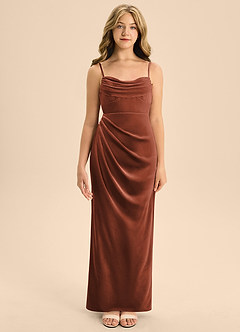 Azazie Mai Junior Terracotta A-Line Sweetheart Neckline Velvet Dress image5