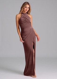 Azazie Jemma Vestidos de damas de honor Vestido de Expresado de terciopelo de Corte Recto con Plisado image4