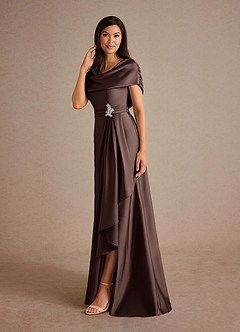 Azazie Branford Mother of the Bride Dresses Ganache A-Line Pleated Stretch Satin Dress image3