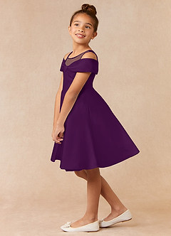 Azazie Shirin Flower Girl Dresses Grape A-Line Off the Shoulder Matte Satin Dress image2