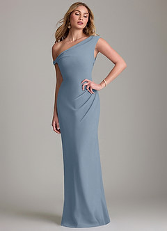 Azazie Emerson Probar vestidos en casa Vestido de Azul Polvoriento de Gasa de Corte Recto con Vestidos sin tirantes image1