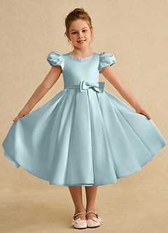 Azazie Pearl Flower Girl Dresses Mist Ball-Gown Pleated Matte Satin Dress image4