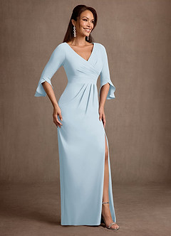 Azazie Linnette Abiti per la Madre della Sposa Abito Tubino in Crepe Elasticizzato Plissettato Azzurro image4