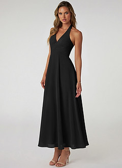 Azazie Tessie 신부 들러리 드레스 A라인 주름진 쉬폰 발목 길이 드레스 image3