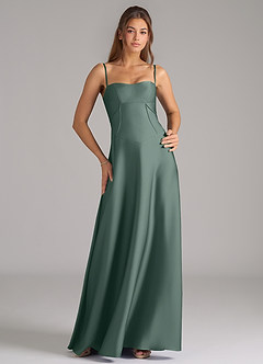 Azazie Valentine Bridesmaid Dresses Sea Moss A-Line Corset Stretch Satin Dress image1