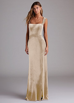 Azazie Junia Bridesmaid Dresses Champagne Sheath Off the Shoulder Velvet Convertible Dress image1