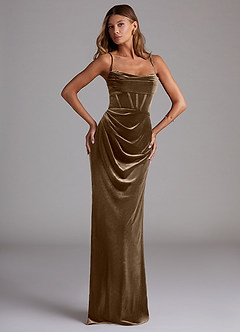 Azazie Mai Bridesmaid Dresses Mahogany Sheath Sweetheart Neckline Velvet Dress image1