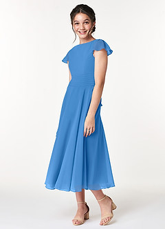 Azazie Payton Junior Blue Jay A-Line Bow Chiffon Dress image4
