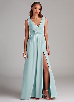 Azazie Tanicia Bridesmaid Dresses Sea Glass A-Line Pleated Chiffon Dress image4