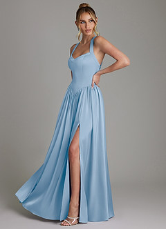 Azazie Francis Bridesmaid Dresses Powder Blue A-Line Corset Stretch Satin Dress image5