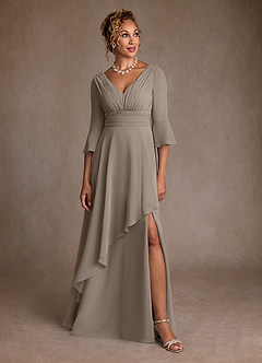 Azazie Eire Mother of the Bride Dresses Taupe A-Line Pleated Chiffon Dress image4