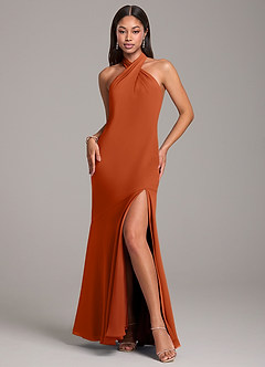 Azazie Lorena Bridesmaid Dresses Burnt Orange Mermaid Pleated Chiffon Dress image3