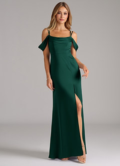 Azazie Callan Bridesmaid Dresses Emerald A-Line Pleated Stretch Satin Convertible Dress image4