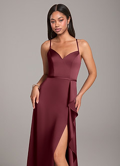 Azazie Naeem Bridesmaid Dresses Merlot A-Line Stretch Satin Dress image2