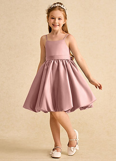 Azazie Davine Flower Girl Dresses Rose Gold A-Line Spaghetti Strap Matte Satin Dress image5