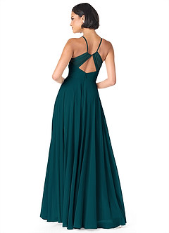 Azazie Avelina Robes de demoiselle d'honneur Robe Trapèze en Mousseline de soie Col V plissé Vert Pin image2
