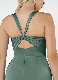 Azazie Mero Bridesmaid Dresses Eucalyptus Sheath Pleated Stretch Satin Dress image2