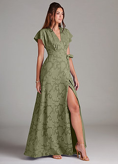 Azazie Ling Bridesmaid Dresses Pistachio A-Line Pleated Floral Burnout Dress image4