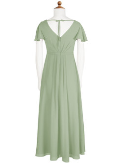 Azazie Peony Junior Dusty Sage A-Line Pleated Chiffon Dress image7