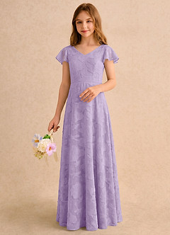 Azazie Narin Girls Formal vestidos de niña de las flores Vestido Lila de Devorado Floral de Línea A con con mangas image5