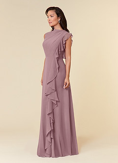 Azazie Narine Abiti per la Madre della Sposa Abito A-Line in Chiffon con Scollo Alto a Pieghe Rosa Polverosa image2