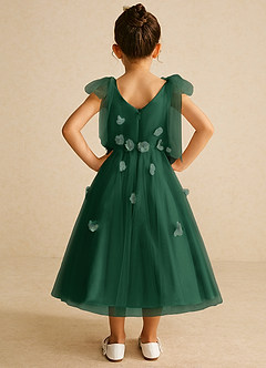 Azazie Minia Flower Girl Dresses Dark Green A-Line Bow Matte Satin Dress image6