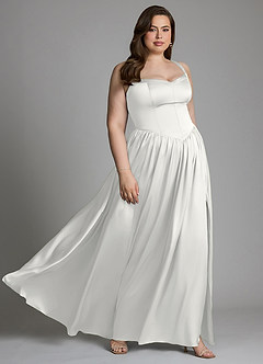 Azazie Francis Brautjungfernkleider A-Linie Korsett Stretch-Satin Kleid Weiß image13