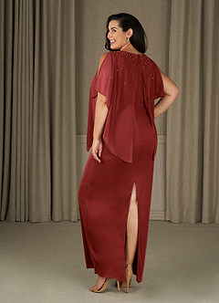 Azazie Aspyn Mother of the Bride Dresses Rust Sheath Beaded Mesh Dress image10