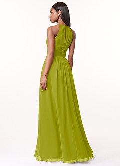 Azazie Bonnie Bridesmaid Dresses Lemongrass A-Line Keyhole Ruched Chiffon Dress image2