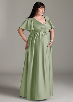 Azazie Verna vestidos de dama de honor de maternidad Vestido de Corte En A Volante Hasta el suelo Satén Elástico image12