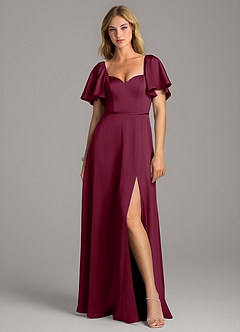 Azazie Chloe Brautjungfernkleider A-Linie Herzausschnitt Stretch-Satin Kleid Maulbeerrot image4