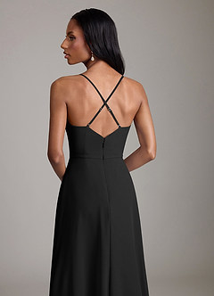 Azazie Naeem Vestidos de damas de honor Vestido de Negro de Gasa de Corte en A con Cuello en V fruncido image7